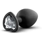 Temptasia - plug anal cœur pierre argentée - silicone noir taille M