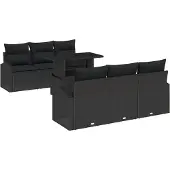 vidaXL Ensemble de canapé de jardin , 7 pièces, noir, en résine tressée