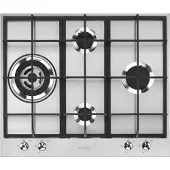 Smeg Universal PX364L, Noir, Acier inoxydable, Encastrable, 60 cm, Gaz, Acier inoxydable, 4 zones/zones