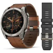 Garmin - 010-02905-40 - Smartwatch - Fenix 8 Sapphire - Bracelets en cuir marron
