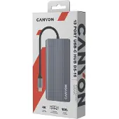 Canyon USB-13-in1 HUB USB-C > 2xHDMI/1xDP/4xUSB/RJ45/SD/Aud. retail (USB-C, 13 ports), Station d’accueil + hub USB, Gris