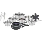 ELO Stahlwaren ELO Basic Galactica Set de casseroles en acier inoxydable et fonte d'aluminium, compatible four, induction, couleur argent, 15 pièces