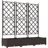 vidaXL Bac à fleurs avec Treillis 3 pcs Marron 120 x 40 x 125.5 cm PP
