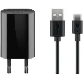 Goobay 45293 Kit de charge USB-C (5 W), noir, 1 m - Adaptateur secteur avec câble USB-C, 1 m, noir