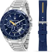 Maserati Modena Edition 45 Chr Blu Di Br Ss Watch Argenté Homme
