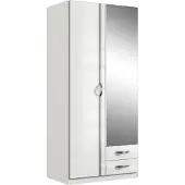 Wimex Armoire 2 portes 1 miroir + 2 tiroirs -Reproduction blanc - L 91 x P 56 x H 199 cm - TRIO