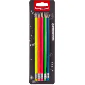 Bruynzeel Graphitstifte-Set Neon, 5 Hb-Bleistifte mit Radiergummi (5H, 5x)
