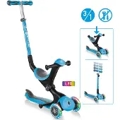 Globber GO-UP DELUXE LIGHTS - 3 en 1 tricycle, 120/80 mm, ABEC 5, 3 roues, hauteur réglable, roues lumineuses LED, bleu clair
