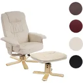 Mendler Fauteuil relax /de relaxation M56 avec pouf, simili-cuir, crème