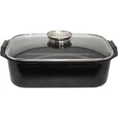 Elo Duo Vital Cocotte en fonte d'aluminium rectangulaire Couvercle en verre avec bouton aromatique Induction noir 40 cm