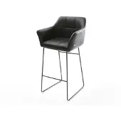 DELIFE Chaise-de-bar Yulo-Flex cuir véritable noir cadre de patins métal