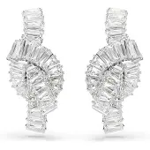 Swarovski Matrix Ohrringe Baguette Schliff Knoten Weiss Rhodiniert, (Métal )