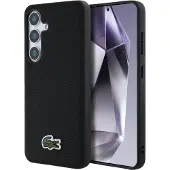 Lacoste Case Iconic Petit Pique Woven Logo (Samsung Galaxy S25), Coque pour téléphone portable, Noir