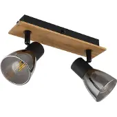 Globo Projecteur - Marron - Noir - Fumé - L 25 cm - verre - bois - métal - 2 flammes