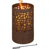 Relaxdays - Brasero aspect rouillé, pare-étincelles, tisonnier et grille, acier Corten, H x P : 60 x 37 cm, brasero, marron