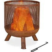 Relaxdays Brasero - Grillage - aspect rouillé - avec tisonnier - 53 x 44 cm - Acier - Brun