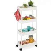 Relaxdays Chariot , 4 étages, H x L x P : 93 x 40 x 22 cm, 4 roulettes, salle de bains, cuisine, petit chariot d'appoint, blanc