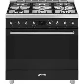 Smeg Cuisinière à gaz C9gmmb2, 90 cm, avec four, 6 brûleurs, noire. Couleur : noir. Dimensions : unique