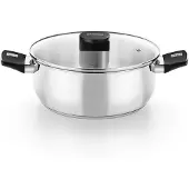 Pinti Monix Monix - casserole à manche de acier inoxydable de 5,7 L, capacité de 5 à 6 L, sans revêtement, avec couvercle, fond diffuseur de 4,5 mm, argent/acier inoxydable