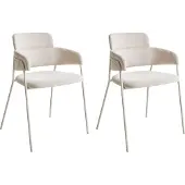 Beliani Lot de 2 chaises de salle à manger Beige clair en tissu chenille Rembourrées avec accoudoirs Pieds en métal Chaise rembourrée Design moderne