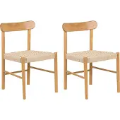 Beliani Lot de 2 chaises de salle à manger marron-beige en bois d'hévéa, assise en corde de papier, style rétro, cuisine, salle à manger