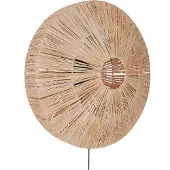 Beliani Lampe murale naturelle abat-jour en paille base en fer noir éclairage boho pour chambre salon