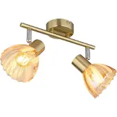 Globo Plafonnier, verre, laiton, spots mobiles, 2 flammes