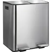 MSV spirella Poubelle Système de tri sélectif avec couvercle 40 L (2x20 litres) avec seau intérieur grandes poubelles Poubelle à pédale Acier inoxydable Argent