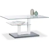 Relaxdays Table basse en verre, rectangulaire, plateau en verre, petite étagère, table de salon originale, H x l x P : 45 x 100 x 60 cm, gris