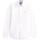 Tommy Hilfiger pour homme. DM0DM22026 Chemise en popeline avec logo brodé blanc (S), Casuel, Coton, Manche longue