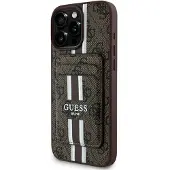 GUESS Etui 4G Stripes Z Portfelem Magsafe Do Iphone 16 Pro Max Brązowy