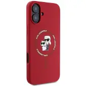 Karl Lagerfeld KLHMP16SSCMKCRHR iPhone 16 czerwony/red HC MagSafe Silicone KC Heads Ring (Apple iPhone 16), Coque pour téléphone portable, Rouge