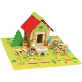 Jeujura Jeu de construction en bois - - La Maison du Comte - 50 pièces - Rouge - Multicolore - Assortiment