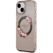 GUESS GUHMP15SHFWFCK iPhone 15 / 14 / 13 6.1" czarny/black hardcase IML Flowers Wreatch MagSafe (Apple iPhone 15), Coque pour téléphone portable, Noir