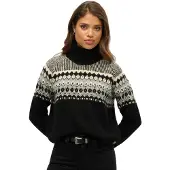 Superdry pour femme. W6110618A Pull Fairisle Pattern Roll noir (L), Casuel, Laine, Manche longue