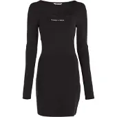 Tommy Hilfiger Femmes, Robe, TJW Serife Linear LS DW0DW15347 BDS S, Noir, (S)