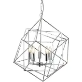 Searchlight Cube Lampe suspendue à 5 flammes, cadre géométrique en forme de cube, chrome