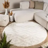 FRAAI Tapis scandinave rond | Lova Diamond Crème | Ø 100cm | Crème | Rond | Tapis