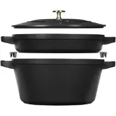 Staub Set de casseroles, 2 pcs | rond | fonte | noir