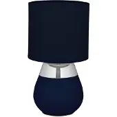 Relaxdays Lampe de table , pied en métal, abat-jour en tissu, culot E14, H x P : 32 x 18 cm, lampe de chevet avec câble, chambre à coucher, bleu/argent