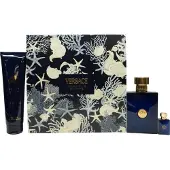 Versace Coffret cadeau Dylan Blue Pour Homme : Eau de toilette en vaporisateur 100 ml / Gel douche et bain 150 ml / Eau de toilette 5 ml