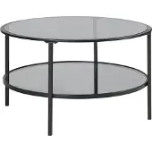 Beliani Table basse en verre trempé noir et fer, diamètre 80 cm, avec étagère miroir ronde, glamour, mobilier moderne pour salon