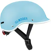 Globber HELM MASTER LIGHTS - Casque de protection pour enfants, taille XS/S 47-51, taille réglable, feu arrière LED, bleu pastel