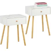 Relaxdays Nachttisch Marmoroptik & Holzbeine (40 x 32 x 55 cm)