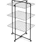 Brabantia HangOn Tower Drying Rack, 23 m (noir mat), séchoir à linge en tour pliable, séchoir sur pied peu encombrant avec roulettes et crochets de suspension