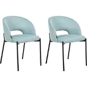 Beliani - Ensemble de 2 chaises de salle à manger, bleu clair, revêtement en tissu, pieds en métal noir. Style moderne rétro, idéal pour la cuisine, le salon ou la salle à manger. Meubles