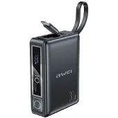 Awei Powerbank avec câble intégrémp87K 10000Mah Noir/Noir 30W