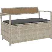 vidaXL Banc de jardin avec espace de rangement et coussins gris clair Poly rotin