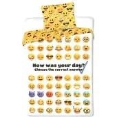 Faro Literie en coton 140x200 gaieté Emotions 018 jeunesse Emoji smileys émoticônes blanc jaune 9029