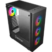UNYKAch Mir 100 Boîtier de jeu ATX avec panneau latéral en verre trempé et 4 ventilateurs ARGB Noir